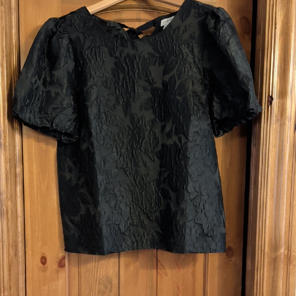 J. Crew Black Textured Puff Sleeve Blouse